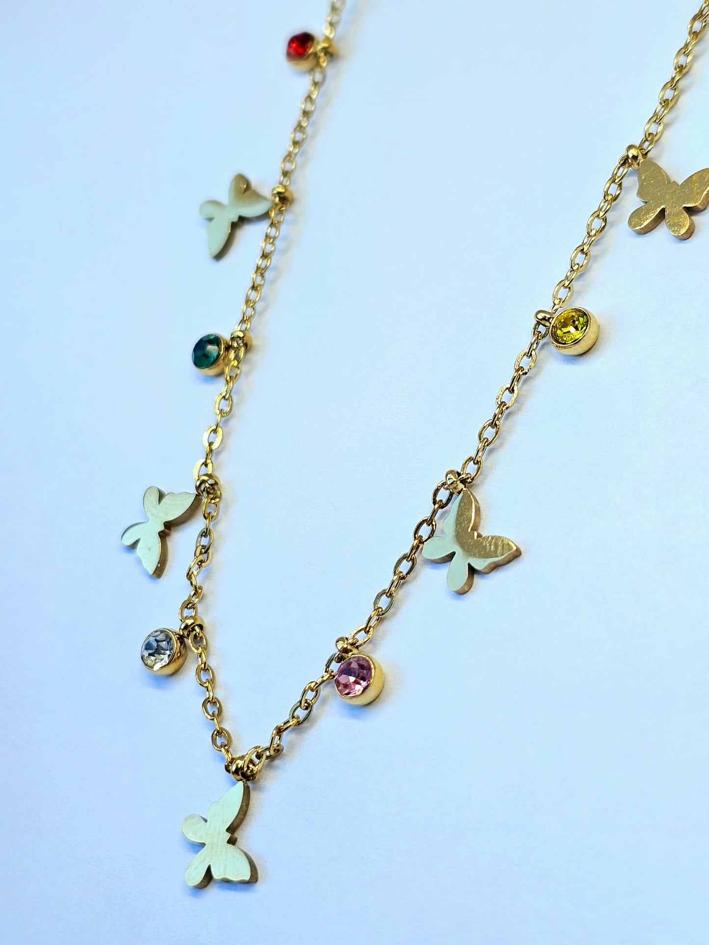 Gold Charm Necklace with Multi-Colored Gemstones