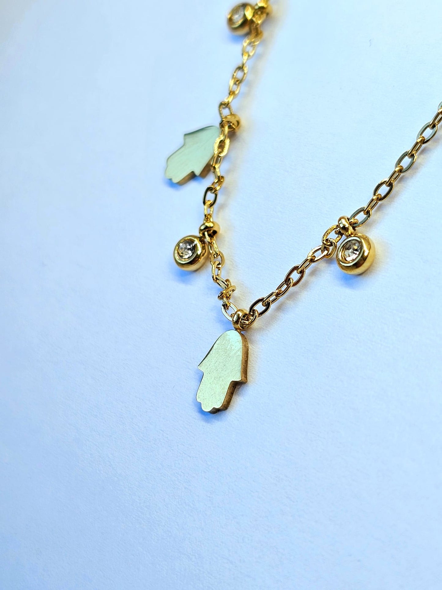 Gold Charm Necklace with Multi-Colored Gemstones