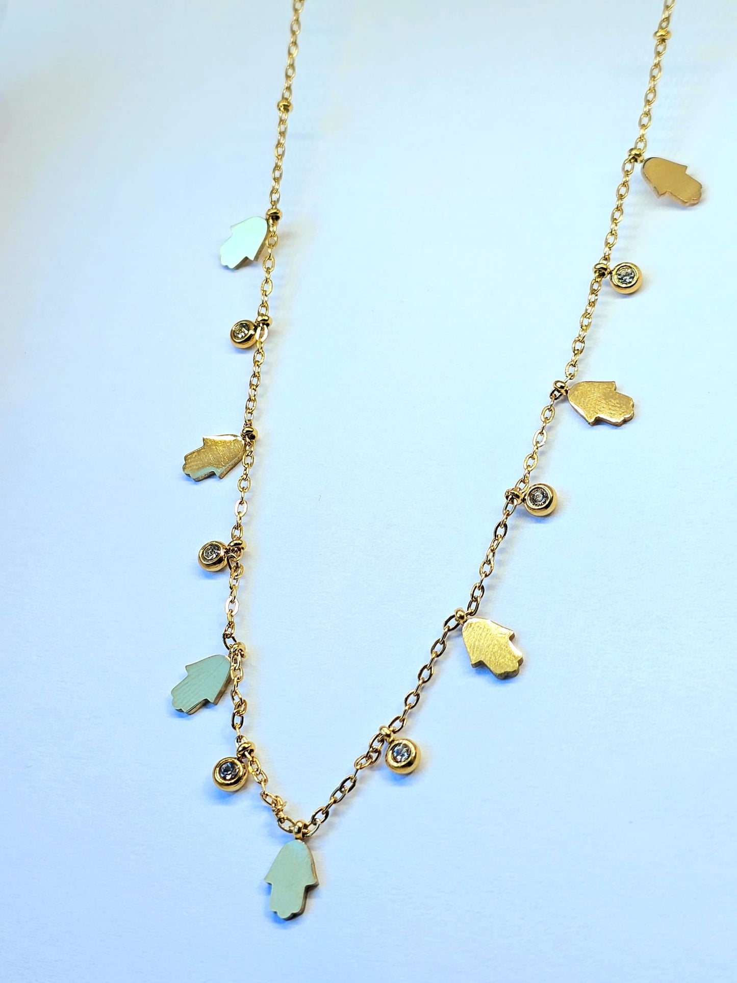 Gold Charm Necklace with Multi-Colored Gemstones