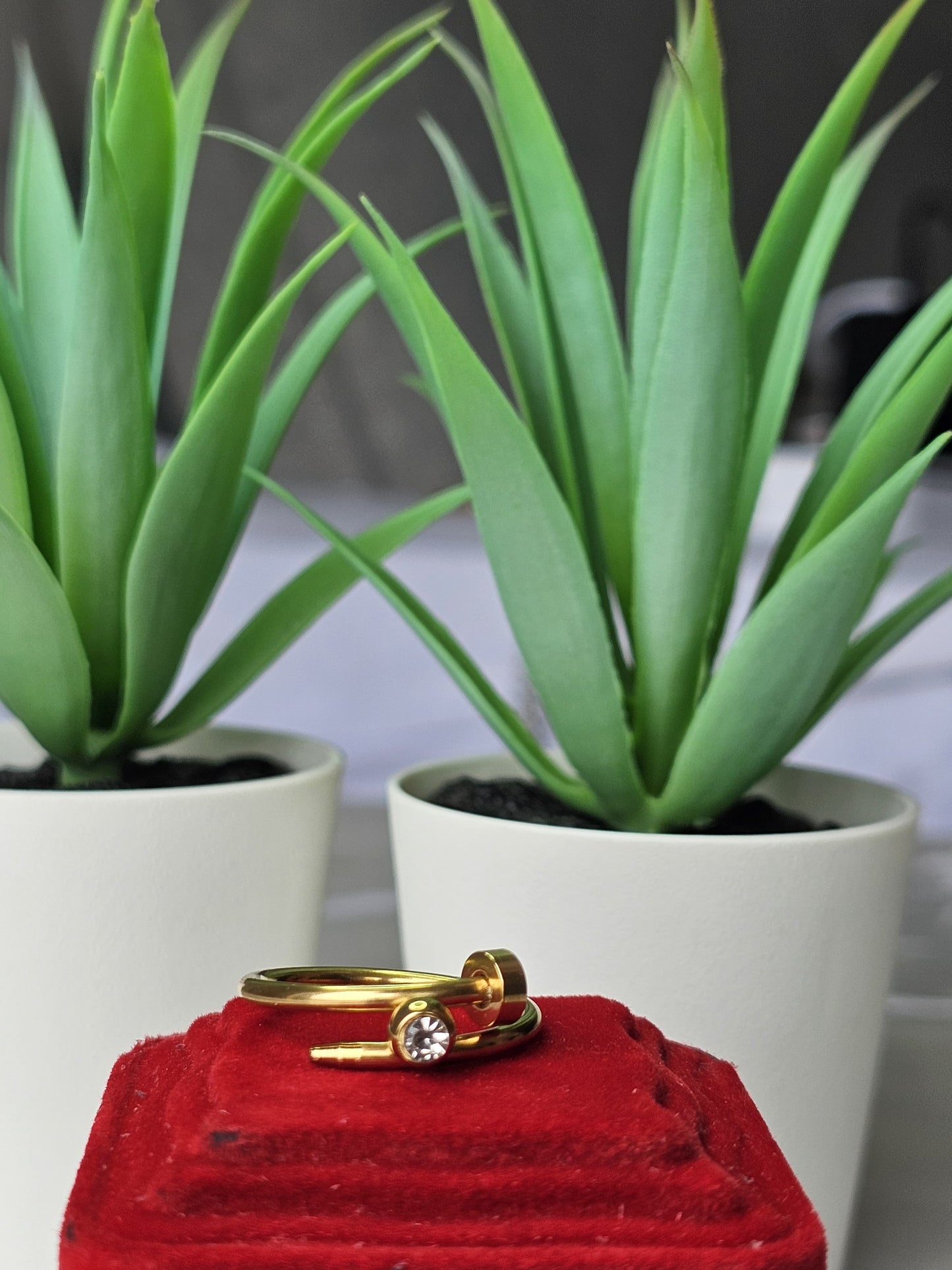Gold-Tone Nail Design Ring with Diamond Accent