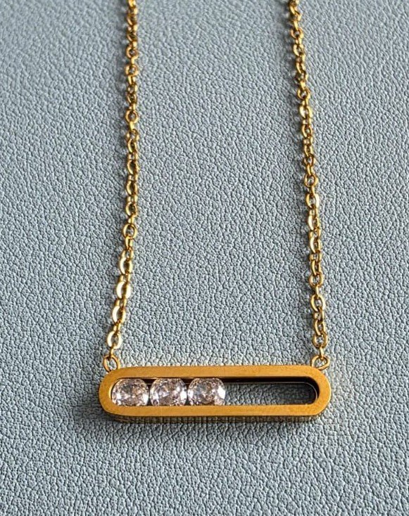 Elegant Gold Bar Necklace with Sliding Stones