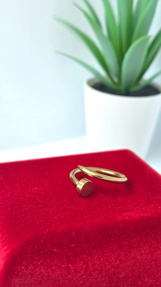 Elegant Gold Ring with Nail Design