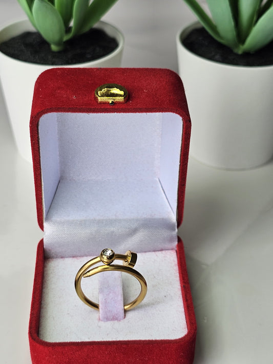 Gold-Tone Nail Design Ring with Diamond Accent