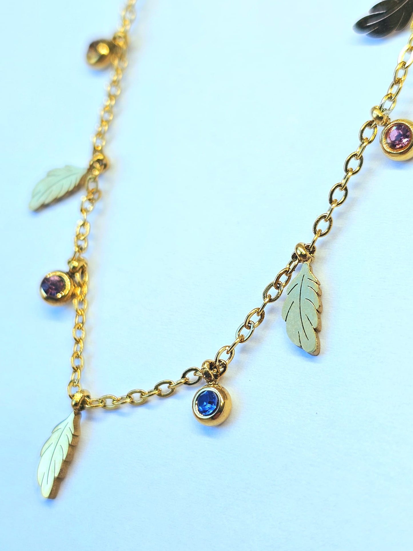 Gold Charm Necklace with Multi-Colored Gemstones