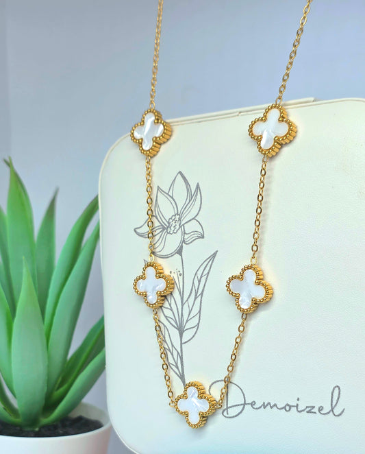 Gold Clover Necklace with Mother-of-Pearl Inlays