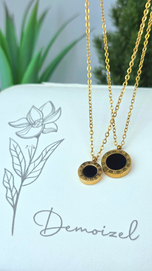 Reversible Roman Numeral Pendant Necklace – Black & White, Double-Sided