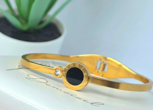 Elegant Roman Numeral Black & Crystal Bangle