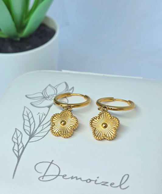 Gold Clover Hoop Earrings